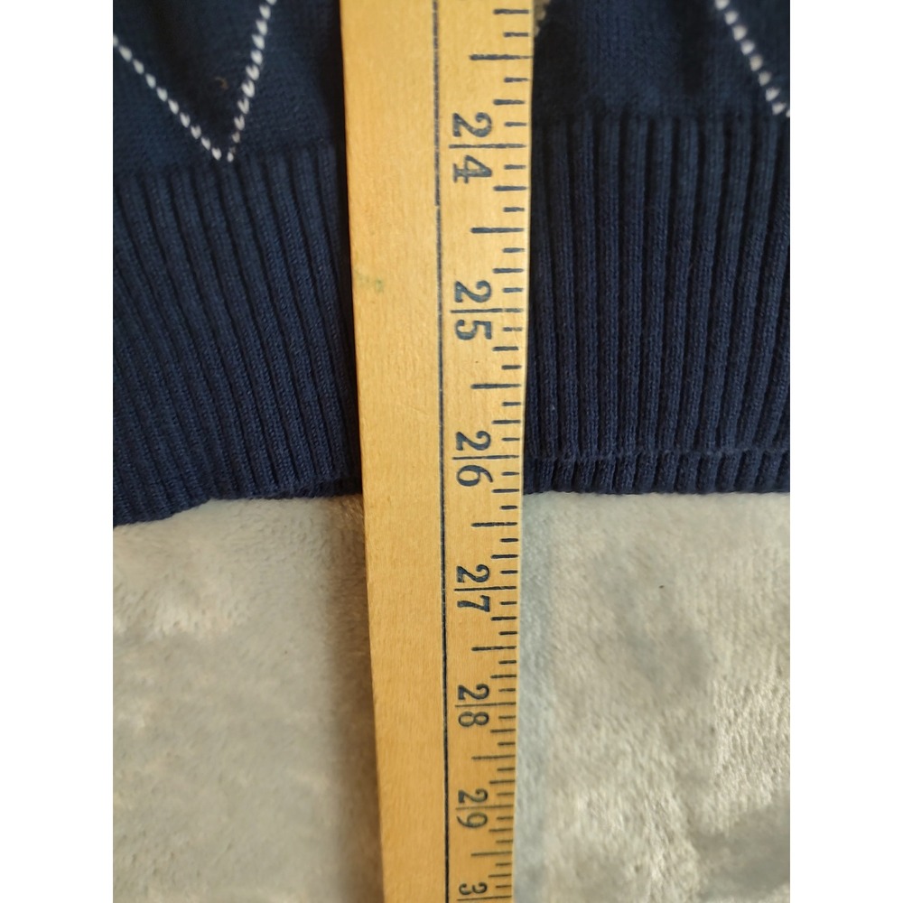 Club Room Mens Argyle Sweater Vest‎ Navy Blue Yellow Cotton V-Neck Large - Picture 5 of 7